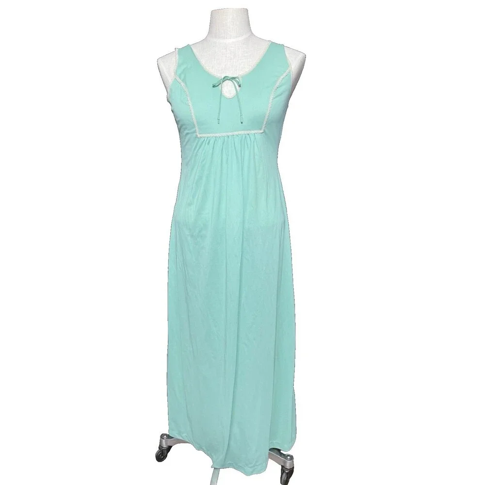 VTG 70s Dutchess 'Individually Yours' US Made Teal Nightgown Coquette Lace M